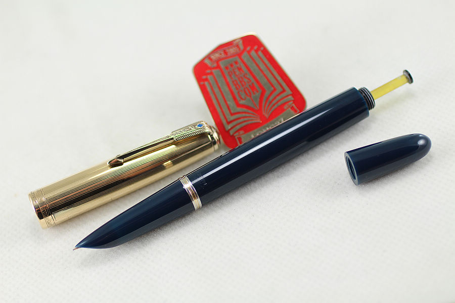 [long37仓库]第6068号派克51 1/10 16k包金条纹v字环套蓝黑色钢笔